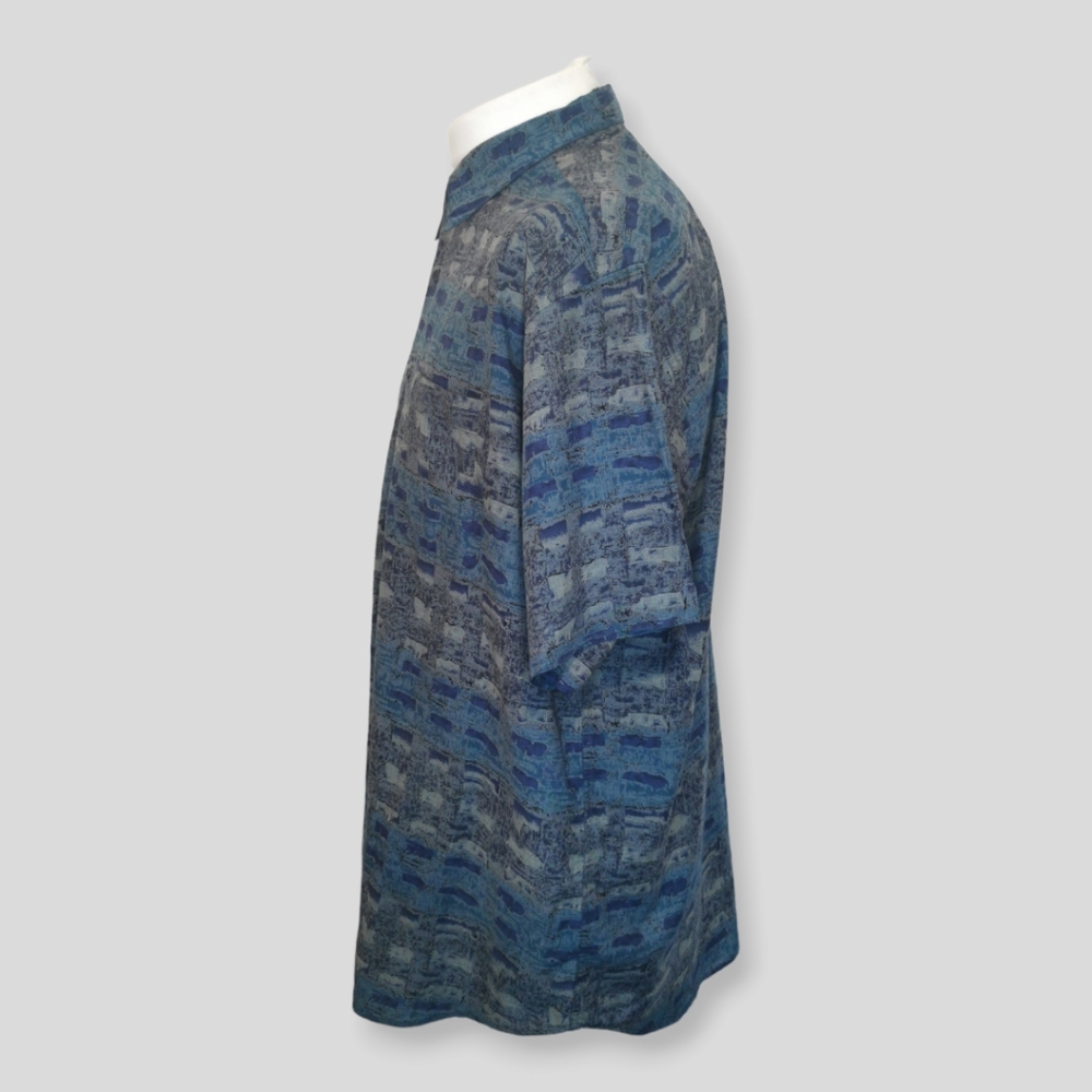 Abstract Pattern Shirt Mens Size XL Blue Short Sleeve Pocket Shirt - Picture 4 of 7